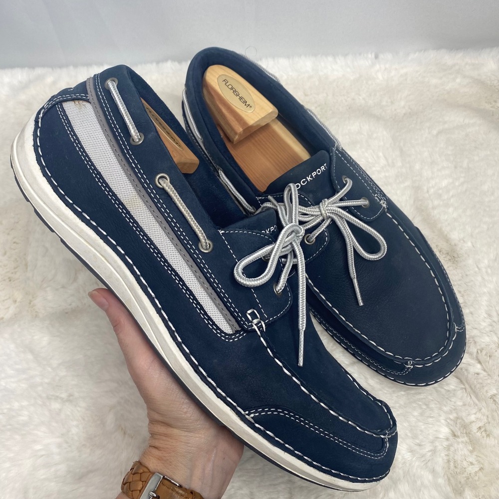 Rockport Bennett Lane 4 Mens Navy Blue Leather‎ Boat Shoes V77797 Size 12 W